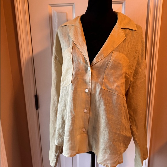 Madewell Resort Long Sleeve Shirt in Paqle Lichen 100% Ramie - Picture 7 of 12